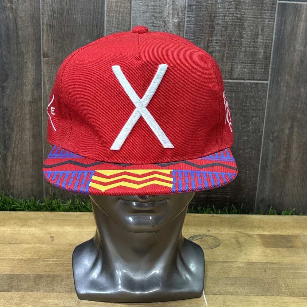 Vintage 1990s Out of Bounds NYC Snapback Hat Malcolm X Style Geometric Red